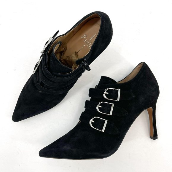 Linea Paolo Ivy Black Suede Pointy Toe Buckle Stiletto High Heel Bootie Size 9 - Picture 1 of 12